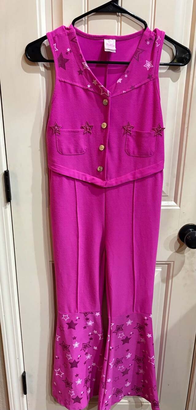 Barbie The Movie Western Cowgirl Jumpsuit Girls Size M Pink Star Print